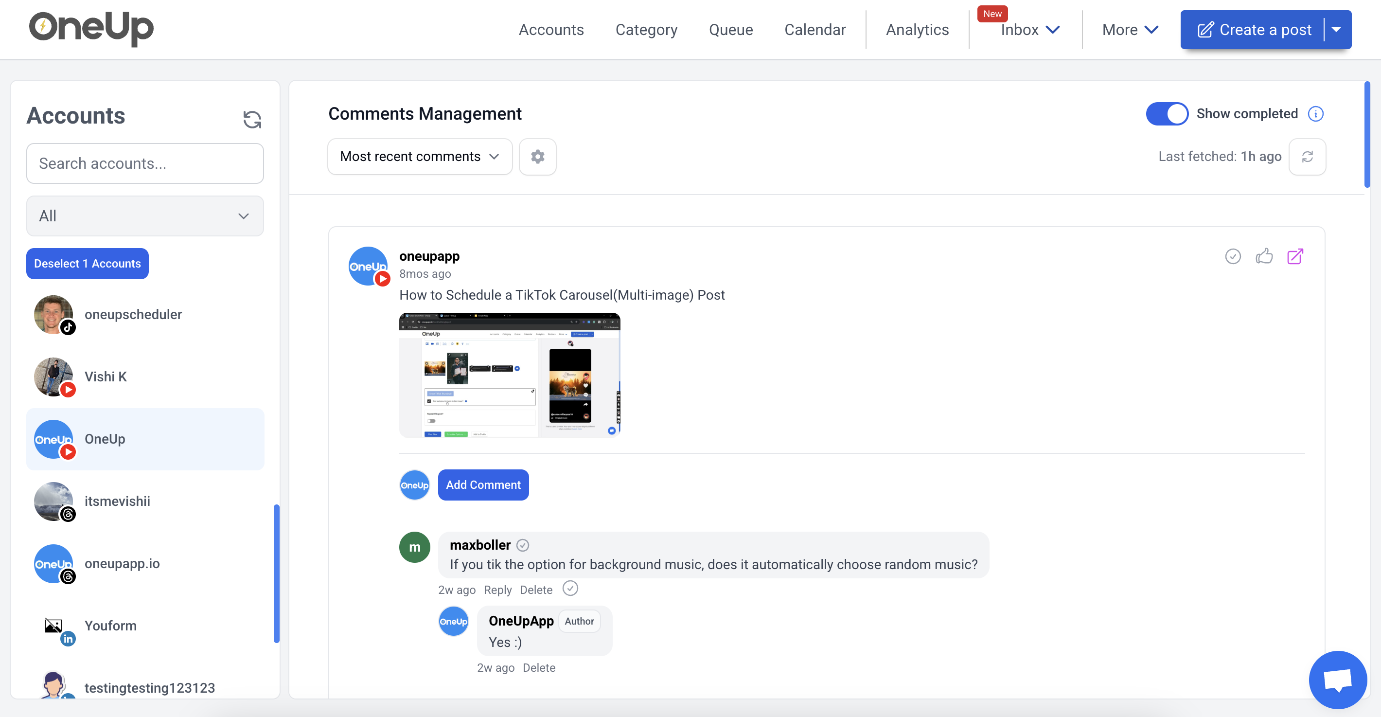 YouTube Social Inbox